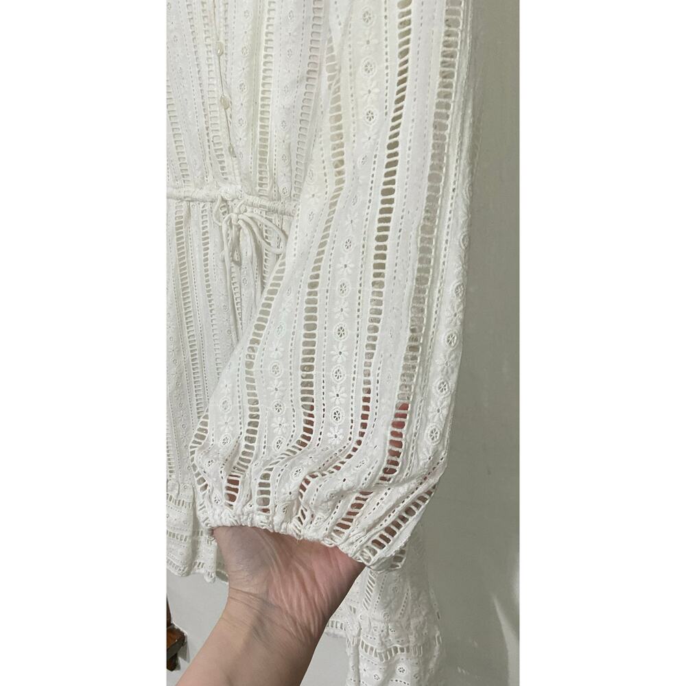 Anthropologie Forever that Girl Eyelet Long Sleeve Mini-Dress Sz Small Tie Waist - Picture 6 of 9